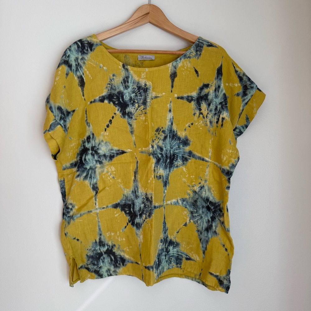 Bellambra Linen Short Sleeve Tie Dye Pullover Top Size Large